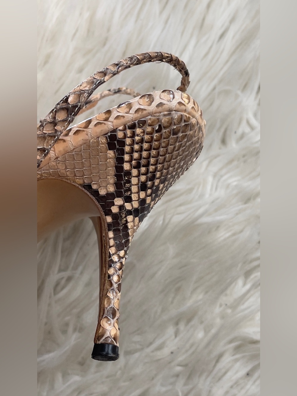 Prada Beige & Brown Snakeskin-Pattern Strappy Sandals - Picture 6 of 10